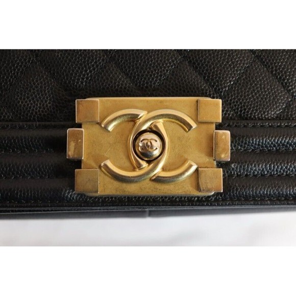CHANEL - Quilted Black Caviar Leather BOY FLAP Shoulder Bag w/Authenticity Card - Picture 16 of 16